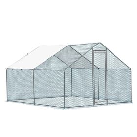 10 x 10 ft Large Metal Chicken Coop, Walk-in Poultry Cage Chicken Hen Run House with Waterproof Cover (Color: as picture)